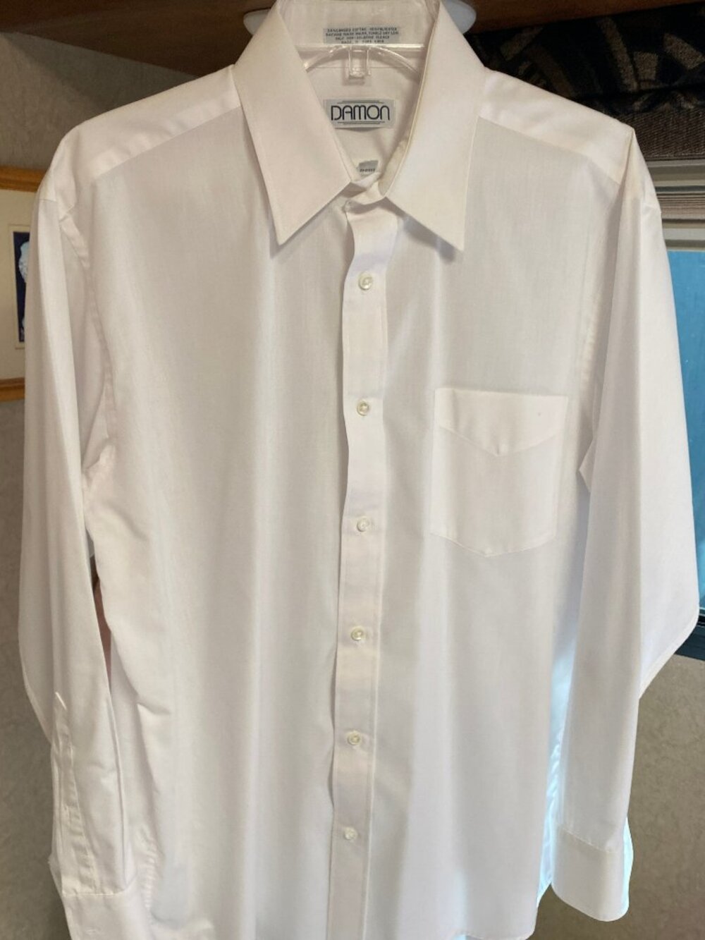 Vintage 70s Damon Men's 16 32/33 White Dress Shirt Poly Blend Long Sleeve
